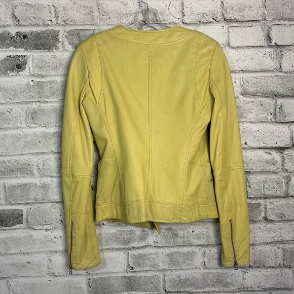 Blink Soft Butter Yellow Leather Biker Moto Jacket - Picture 5 of 16